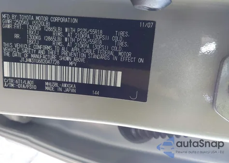 2008 Lexus Rx 400H z USA, uszkodzony, nr VIN JTJHW31U682047728